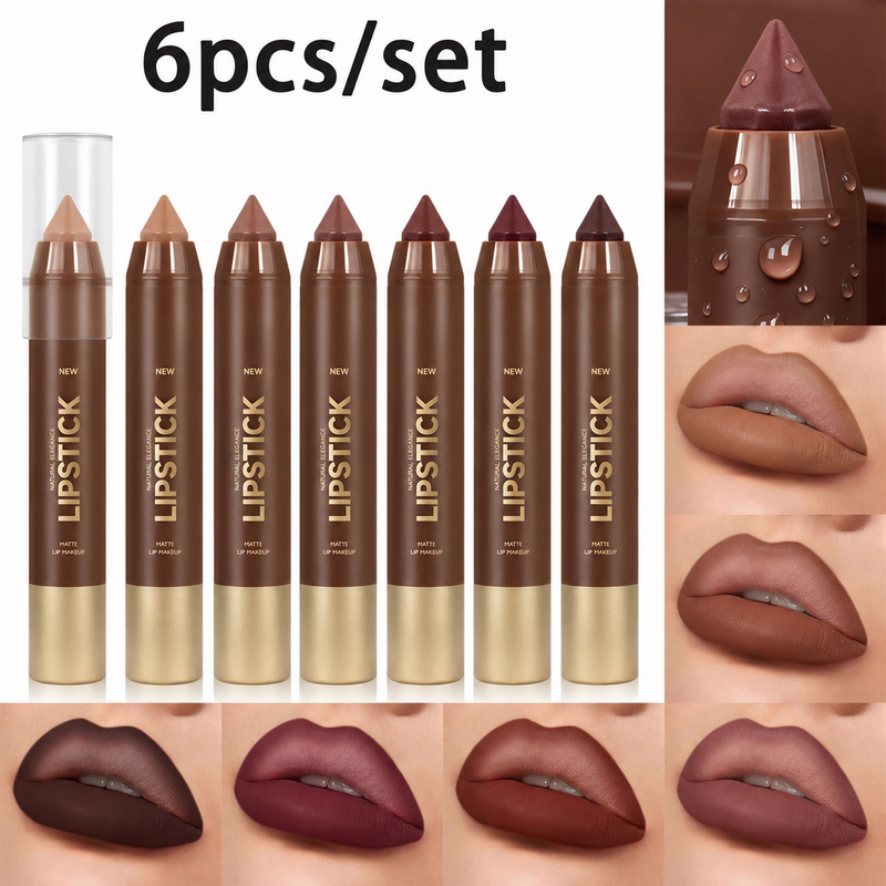 Matte lip liner and lipstick combo set with six shade options
