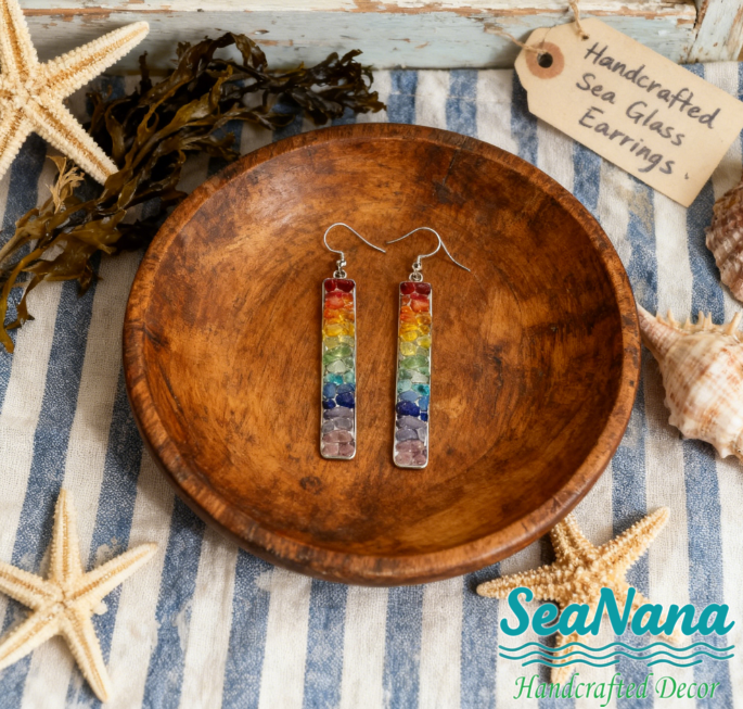 🌈 Sea-Tumbled Rainbow Bling——Hand-Calibrated🏖️One-of-a-Kind Coastal Earrings