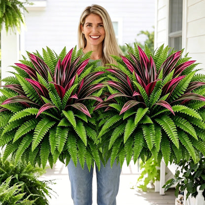 💥Summer Special🔥Large UV-Resistant Artificial Fern & Red Dracaena Decorative Plants – Full, Lush & Fade-Resistant!
