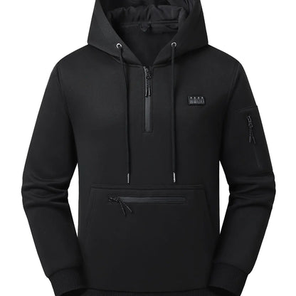 Men's Heated Hoodie – 26 Heating Zones, USB Powered Half-Zip Pullover with Arm Pocket (Power Bank Sold Separately)