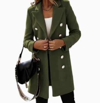 Women's Fitted Slim-Fit Long-Sleeve Double-Breasted Wool-Blend Midi Peacoat for Fall Winter💗