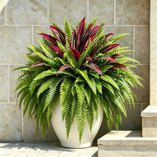 💥Summer Special🔥Large UV-Resistant Artificial Fern & Red Dracaena Decorative Plants – Full, Lush & Fade-Resistant!
