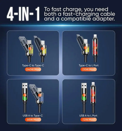 240W 4-in-1 USB Fast Charging Cable