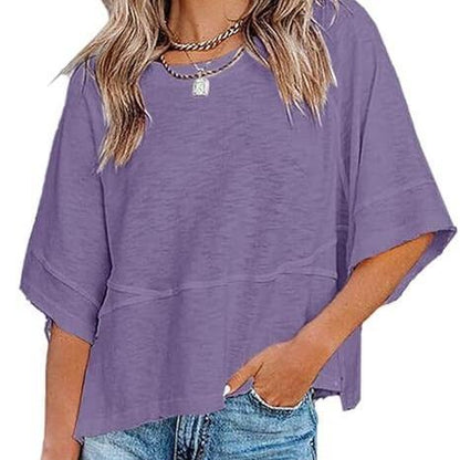 Women's Summer Casual Crewneck Batwing Half Sleeve T-Shirts Solid Color Loose Fit Cute Basic Flowy Tops Tees Blouses