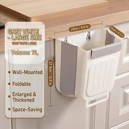 🥗Kitchen Essentials 🔪Foldable Hanging Trash Can Grey 1.6 Gallon