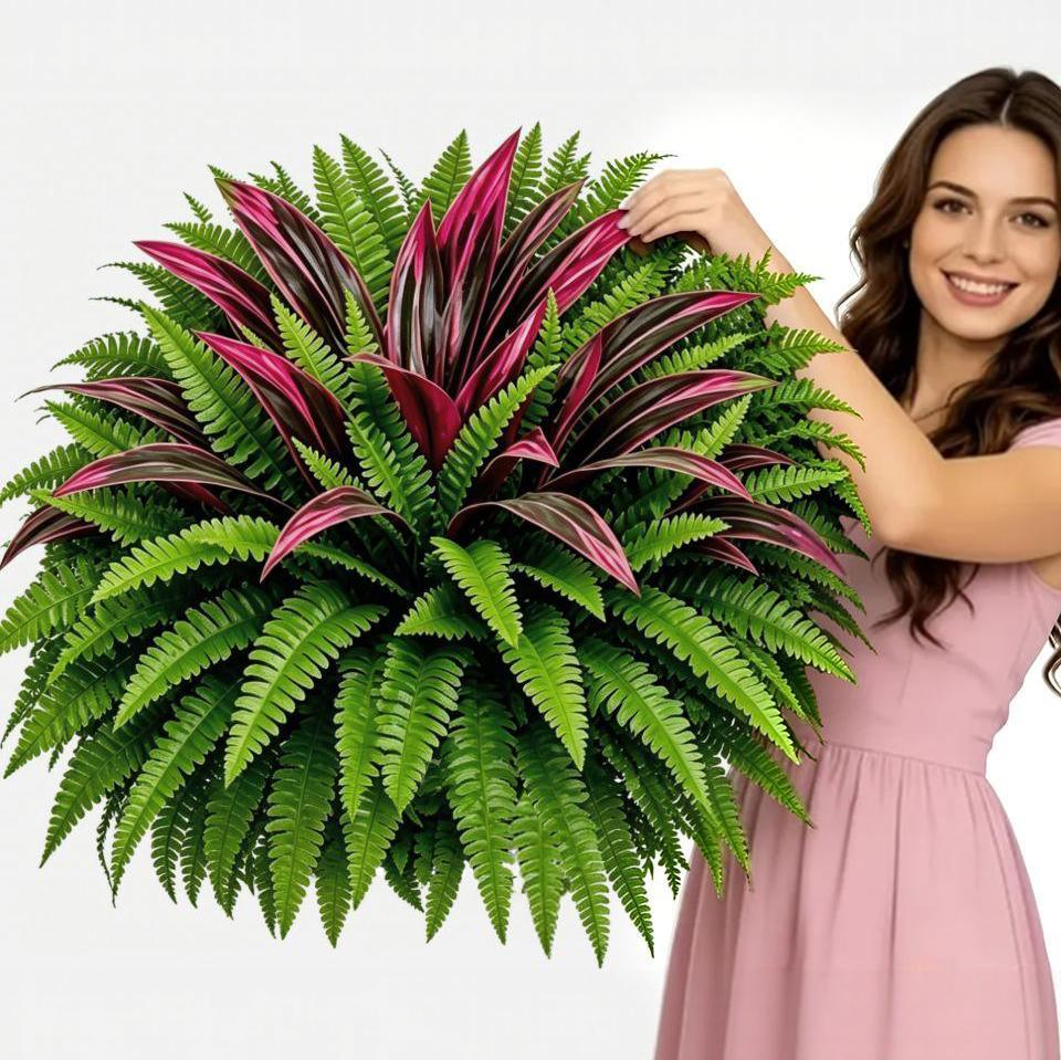 💥Summer Special🔥Large UV-Resistant Artificial Fern & Red Dracaena Decorative Plants – Full, Lush & Fade-Resistant!