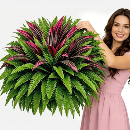💥Summer Special🔥Large UV-Resistant Artificial Fern & Red Dracaena Decorative Plants – Full, Lush & Fade-Resistant!