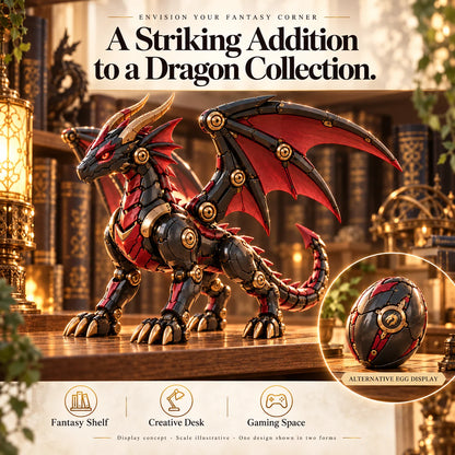 🔥last Day 70% Off -🐉 Mechanical Dragon Egg – Black & Crimson Dragon With Folding Wings & Armored Details