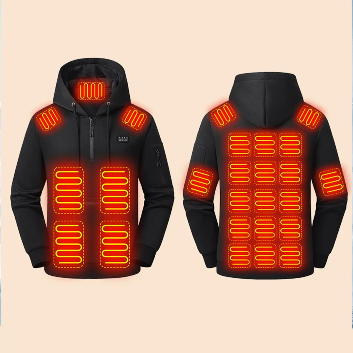 Men's Heated Hoodie – 26 Heating Zones, USB Powered Half-Zip Pullover with Arm Pocket (Power Bank Sold Separately)