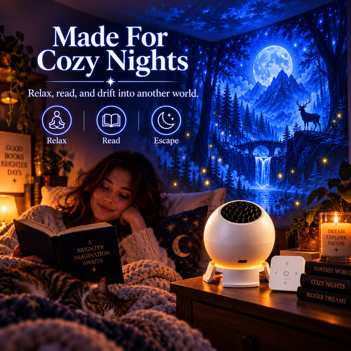 Cozy bedroom fantasy projector