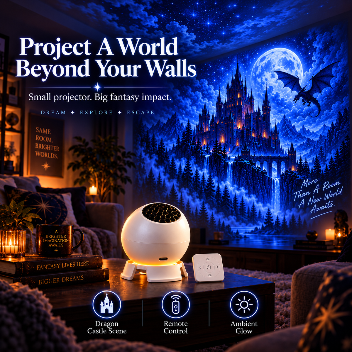 Dragon castle fantasy wall projection
