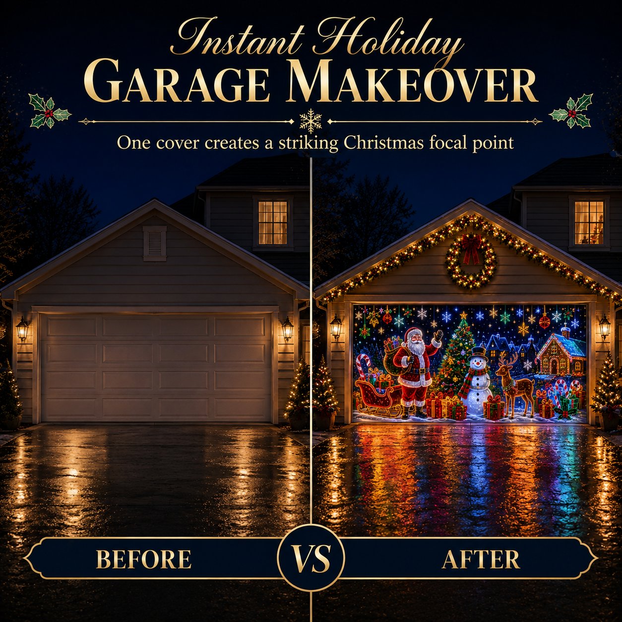 ⏳ Last Day 49% OFF – 🎄Oversized Christmas Wonderland Garage Door Cover | Neon-Inspired Santa Village Artwork with Snowman, Reindeer, Tree & Gingerbread House Details ✨