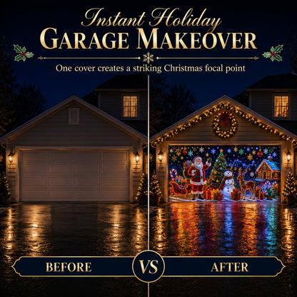 ⏳ Last Day 49% OFF – 🎄Oversized Christmas Wonderland Garage Door Cover | Neon-Inspired Santa Village Artwork with Snowman, Reindeer, Tree & Gingerbread House Details ✨