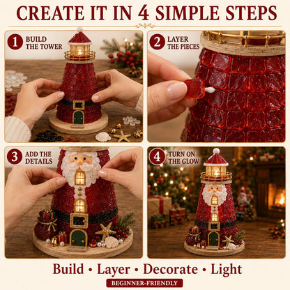 🎄Beginner-Friendly DIY Lighted Christmas Character Sea Glass-Style Lighthouse Kit Collection