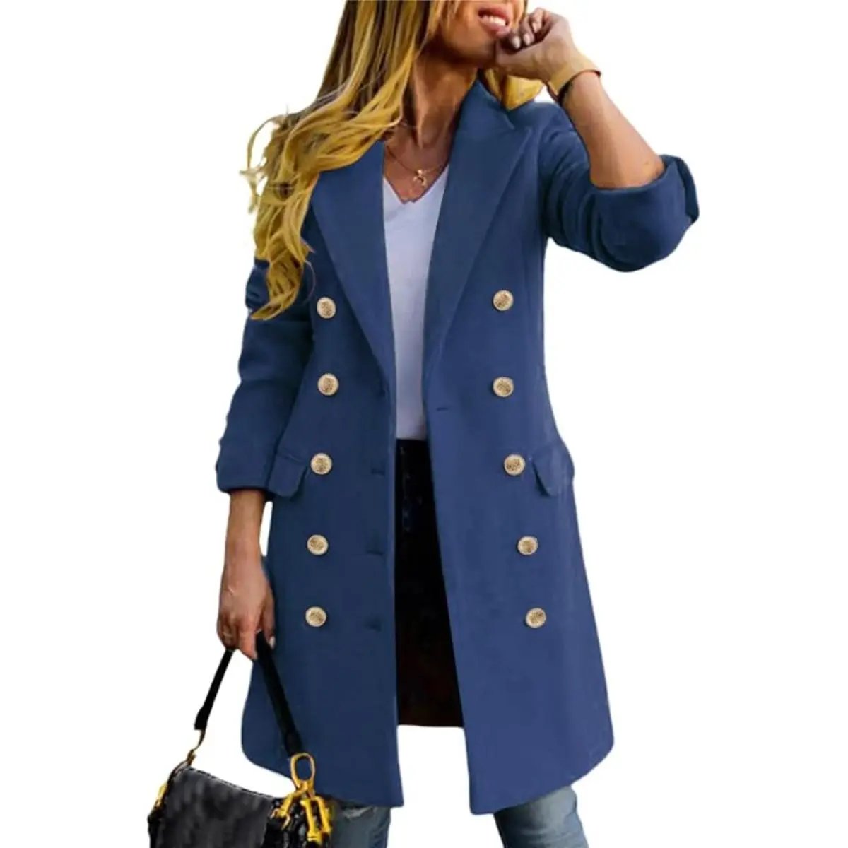 Women's Fitted Slim-Fit Long-Sleeve Double-Breasted Wool-Blend Midi Peacoat for Fall Winter💗