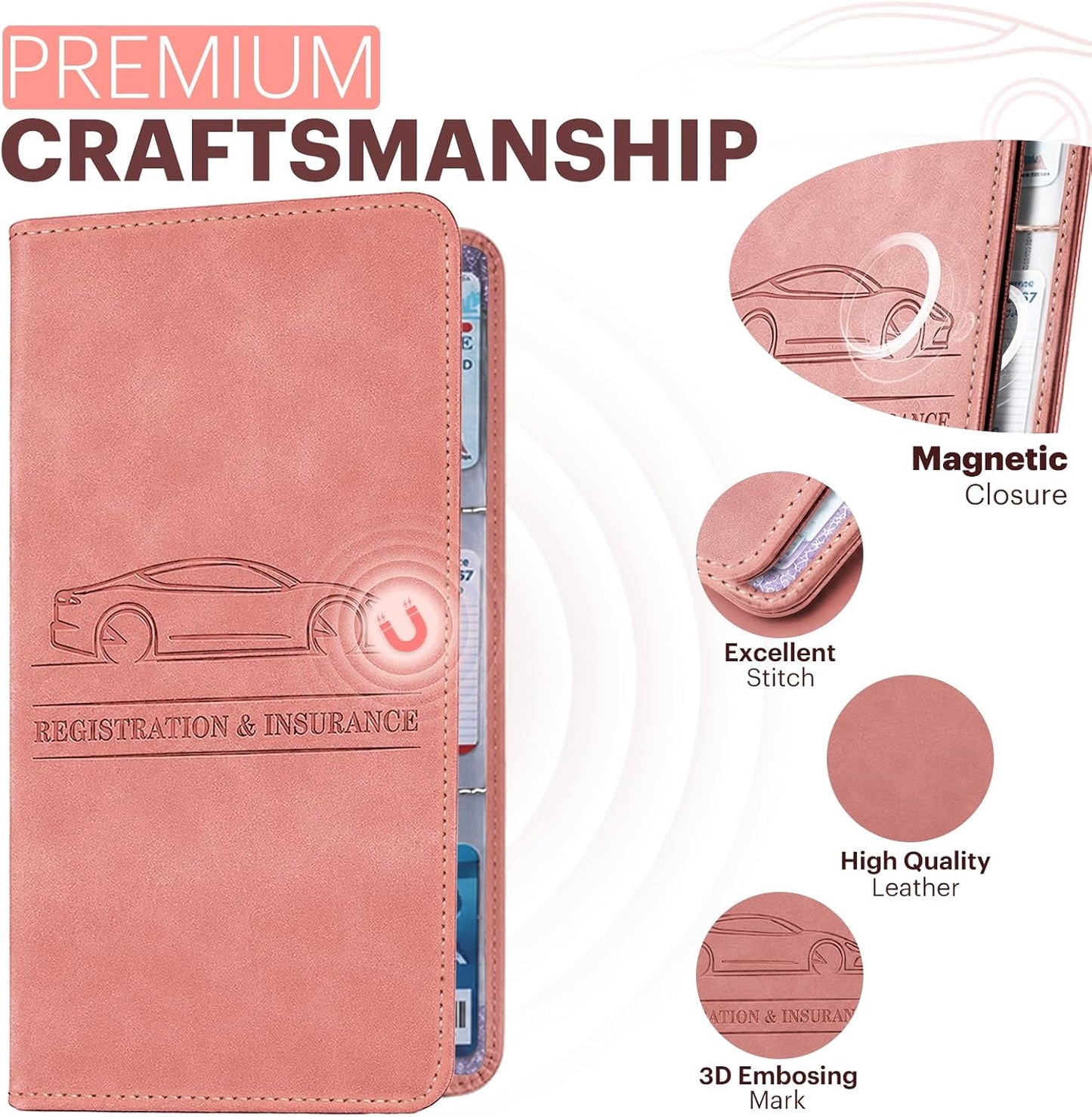🌟 Premium Suede-Feel Vehicle Document Organizer | Magnetic Closure Wallet