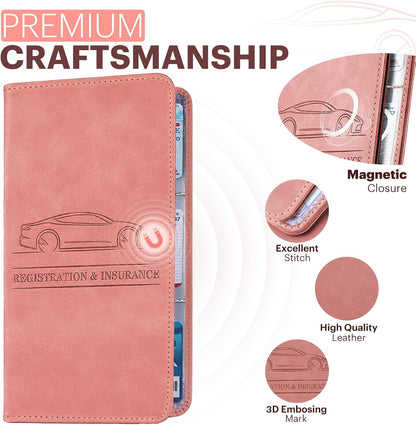 🌟 Premium Suede-Feel Vehicle Document Organizer | Magnetic Closure Wallet