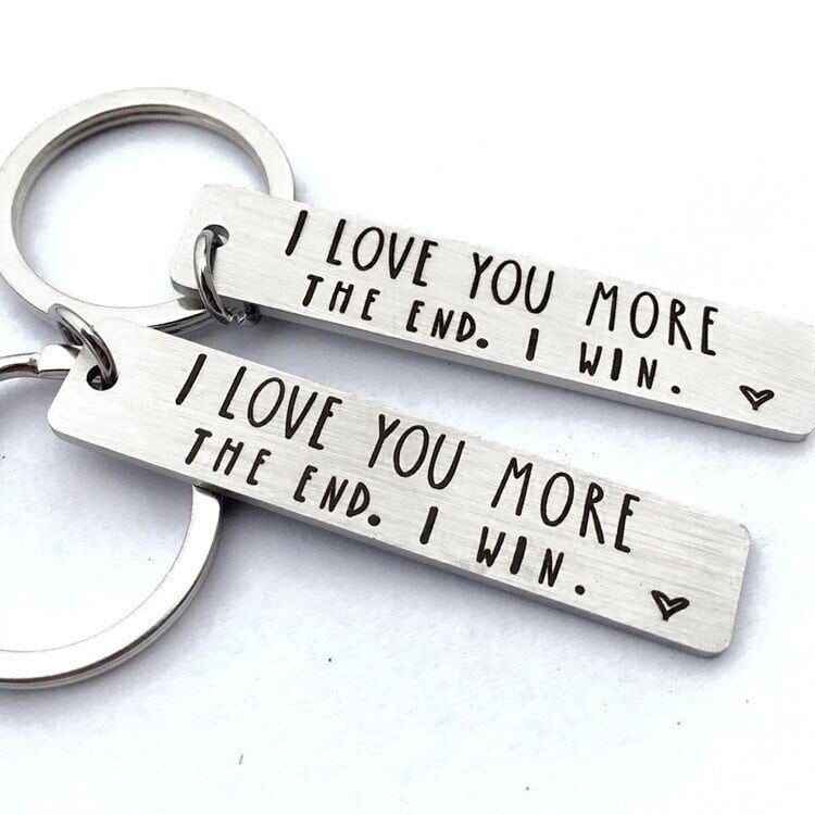 🎁S925 Sterling Silver⇝💓 "I Love You More The End I Win" Funny Birthday Keychain