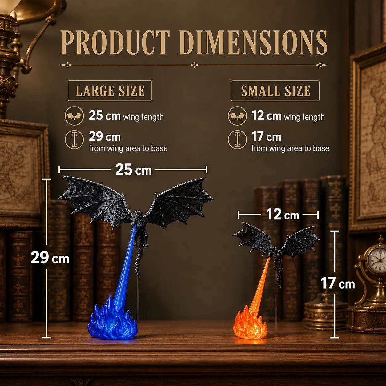 Dragon Flame Book Nook with Light | 3D Printed Mystical Dragon Bookshelf Decor🐉