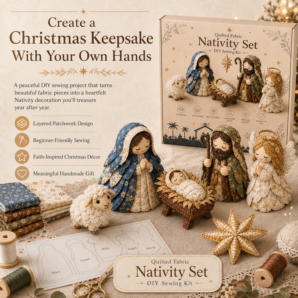 ✨ DIY Patchwork Nativity Scene Sewing Kit