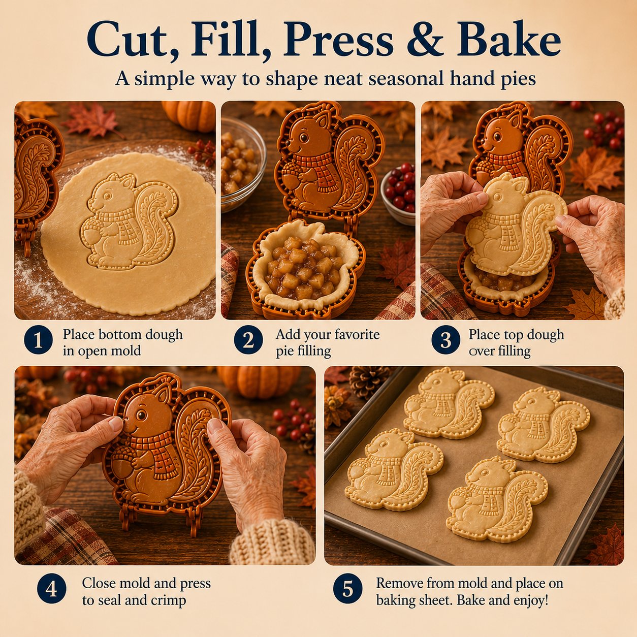 🍂 8-Design Fall Mini Pie Mold Collection | Reusable Embossed Molds for Shaping Detailed Owl, Fox, Turkey, Pumpkin, Acorn & More 🥧✨
